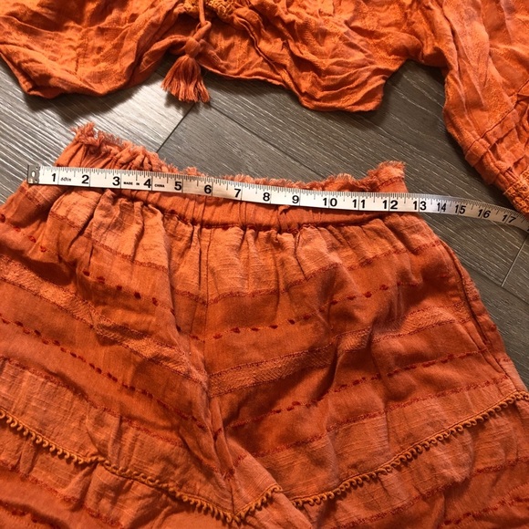Free People Paloma Embroidered Bishop Sleeve Top And Shorts Set In Copper Size S - Picture 9 of 10